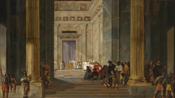 The Queen of Sheba before the Temple of King Solomon in Jerusalem, ca 1630-1634. Artist: Bray, Salomon de (1597-1664)