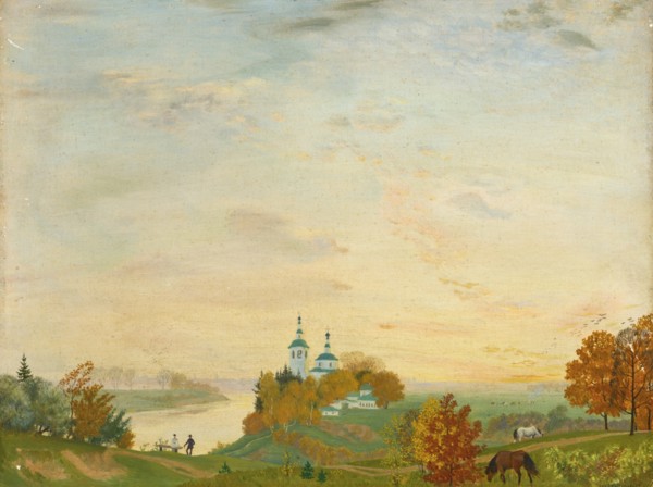 Above the river, Autumn, 1919. Artist: Kustodiev, Boris Michaylovich (1878-1927)