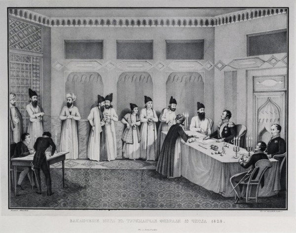 Signing of the Treaty of Turkmenchay, 1828. Artist: Beggrov, Karl Petrovich (1799-1875)
