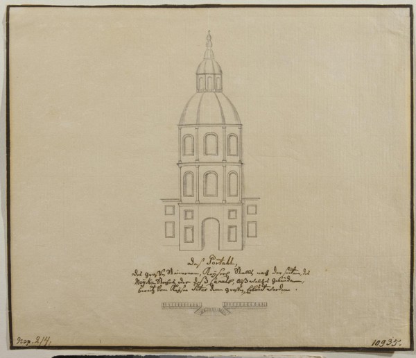 The Facade of the Central Part of the Court Stables on the Moika Embankment in St. Petersburg, 1740s Artist: Anonymous