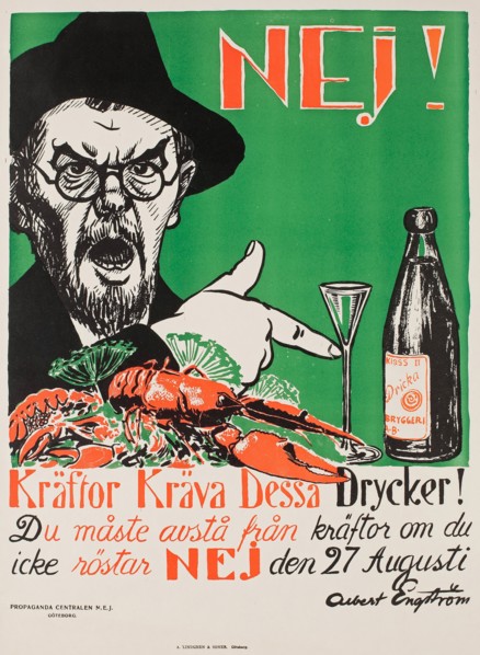 No! Crayfish require these drinks!, Swedish anti-Prohibition poster, 1922.