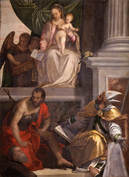 Madonna Enthroned with Child, St John the Baptist, St Louis of Toulouse and Donors.