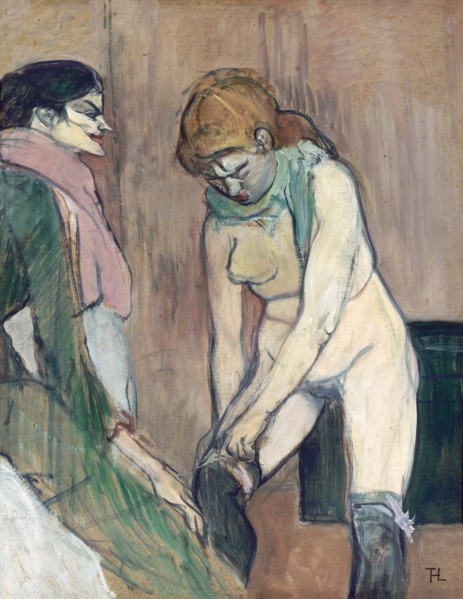 Woman Pulling up her Stockings.