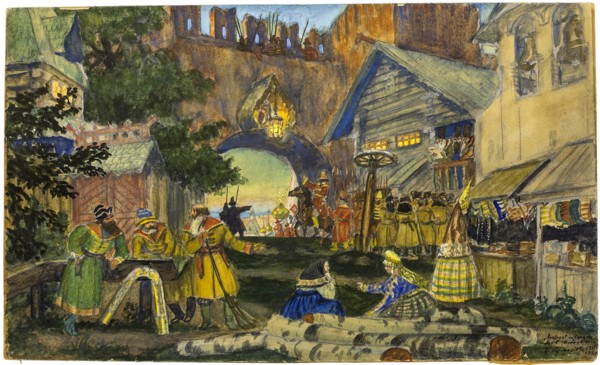 Stage design for the theatre play The Voyevoda (A Dream on the Volga) by Alexander Ostrovsky.