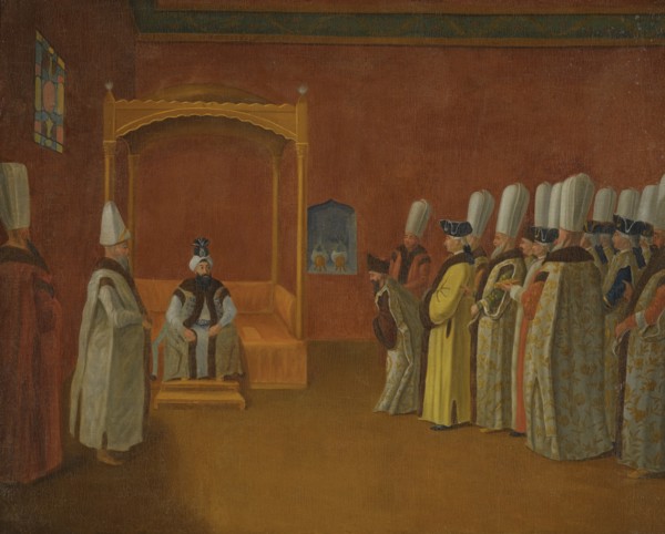 Sultan Ahmed III Receiving a European Ambassadorial Delegation at the Topkapi Palace.