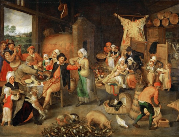 Peasant parlour with noble visitors.