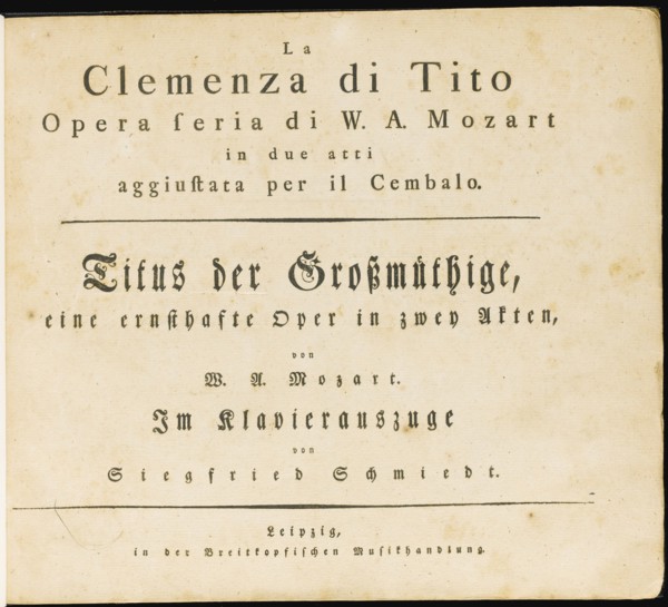 La clemenza di Tito. The first edition of the vocal score, 1795.