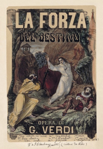 Poster for the opera La forza del destino by Giuseppe Verdi, c. 1870.