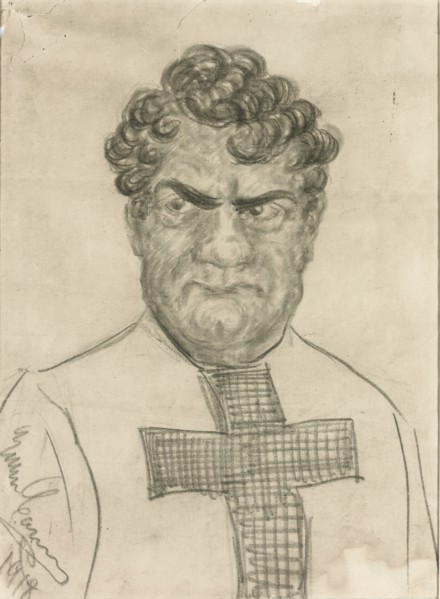 Self-caricature in the role of Don Alvaro in Opera La forza del destino by Giuseppe Verdi, 1918.