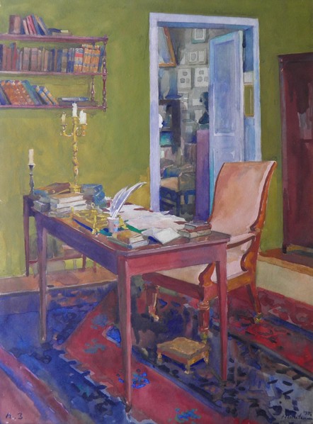 Alexander Pushkin's study at the Mikhaylovskoye estate, 1950.