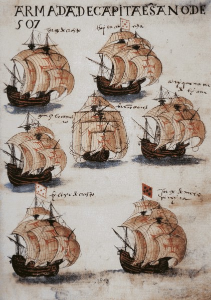 The fleet of Vasco da Gama in 1502. From Livro de Lisuarte de Abreu, c. 1565.