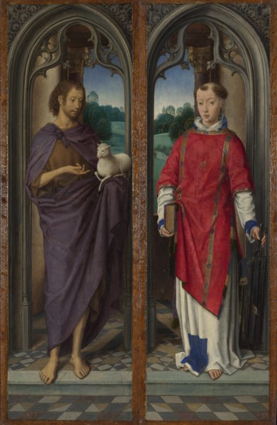Saint John the Baptist and Saint Lawrence (Panels of the Pagagnotti Triptych), c. 1480.