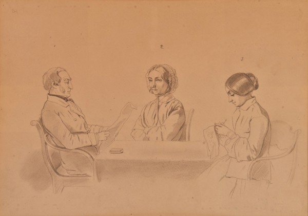 Apollon Ivanovich Sytin (1795-1862) with his wife Louise and her sister, 1854.