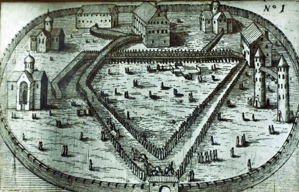 The Fortress in Alexandrovskaya village. Published by Jacob Ulfeldt, 1578.