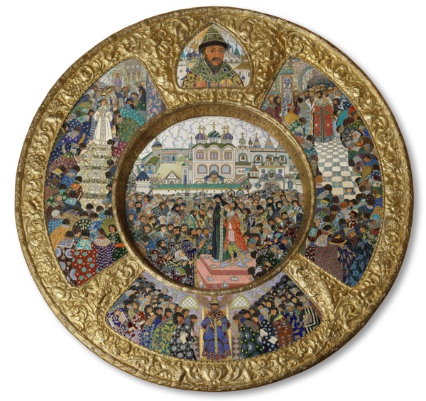 Dish with scenes the Election of Michail Romanov to the Tsar on 14 March 1613, 1913.