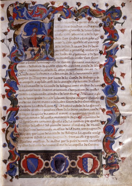 Illustration from Statuti della Società dei Drappieri, 1407.