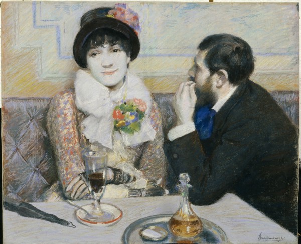 Couple At Cafe, ca 1885.