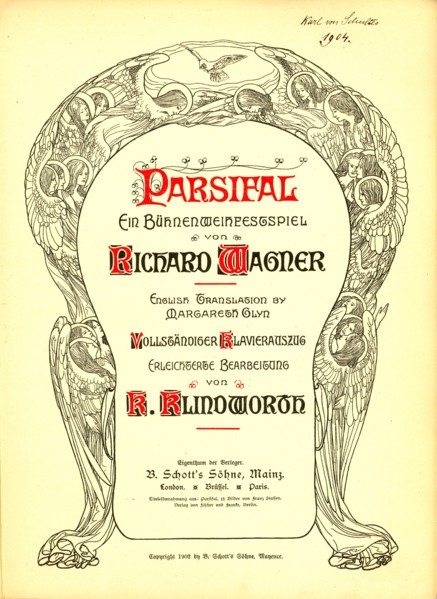 Cover of the vocal score of opera Parsifal by Richard Wagner, 1902.