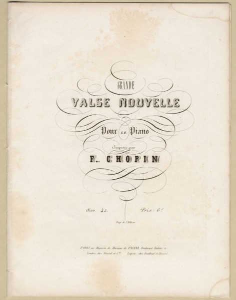 Cover page of first edition of the Grande Valse Nouvelle in A-flat Major, Op. 42, 1840.