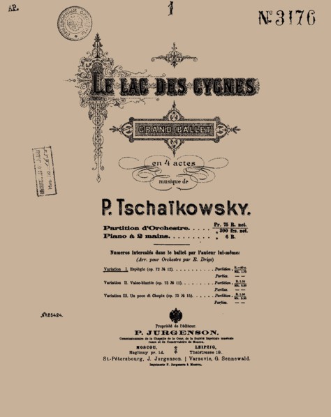 Cover of the score of the ballet Swan Lake by Pyotr Tchaikovsky, 1900.