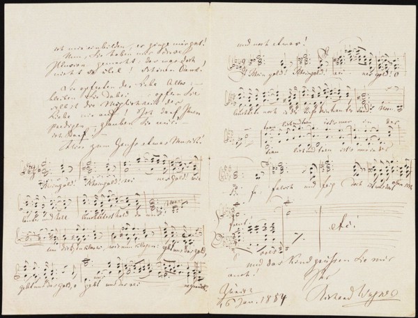 Letter to Carolyne Sayn-Wittgenstein including the closing measures of Das Rheingold, 1854.
