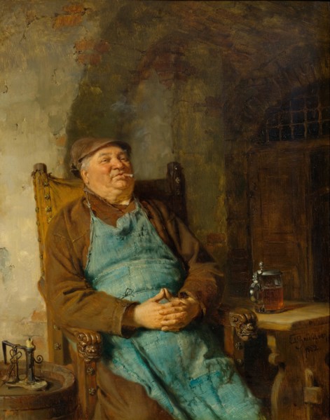 Brew master smoking a cigar, 1882.