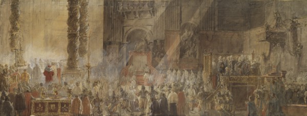 King Gustav III of Sweden Attending Christmas Mass in St Peter's Basilica in Vatican, 1783, 1780s.