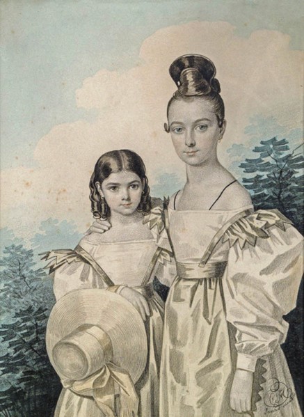 Portrait of Sisters Sofia Petrovna (1823-1877) and Alexandra Petrovna (1821-1880) Ushakov, 1830s.