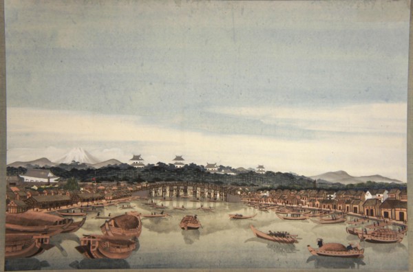 Nihonbashi in Edo and the Fuji in the background, 1823-1829.