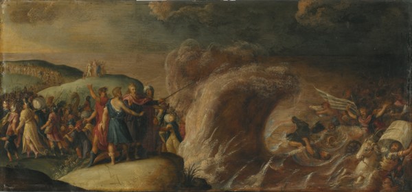 The Israelites crossing of the Red Sea.