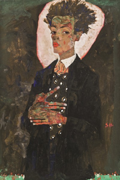 Self-Portrait with Peacock Vest Standing, 1911.