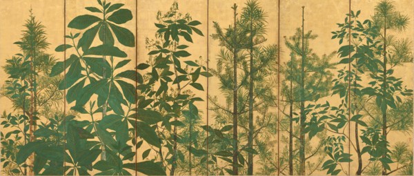 Trees. A six-section folding screens, Mid of 17th cen..