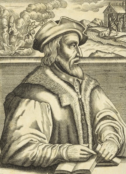 Balthasar Hubmaier, burned for heresy in Vienna, 1609.