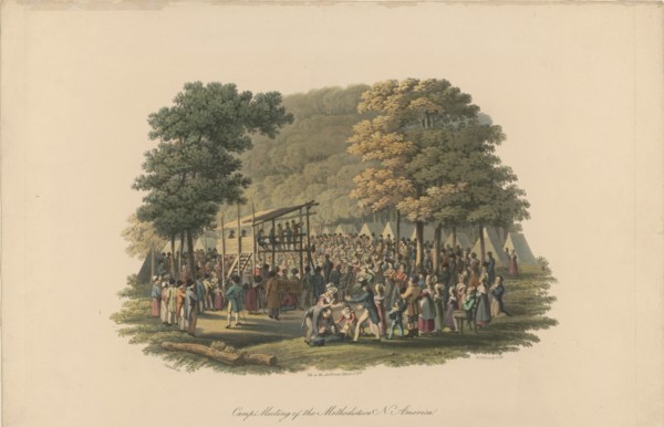Camp meeting of the Methodists in North America , ca 1819.