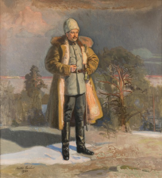 General Mannerheim watching the Battle of Tampere, 1920.