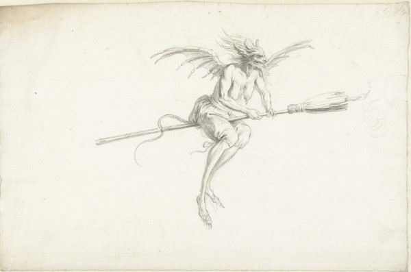 Monstrous witch on a broom, Mid of 17th cen..