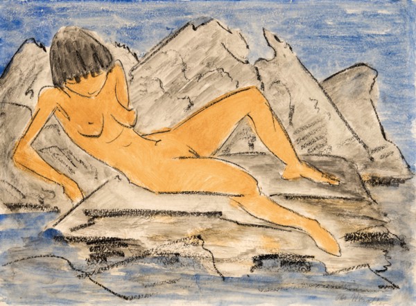 Nude woman lying on water, .