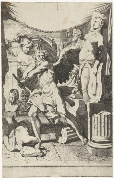 Prudence prevents time from destroying ancient art, 1670s.