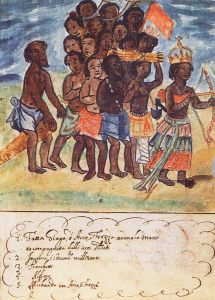 Queen Nzinga with Military Entourage, Kingdom of Matamba, Angola (From: Manoscritti Araldi), Between