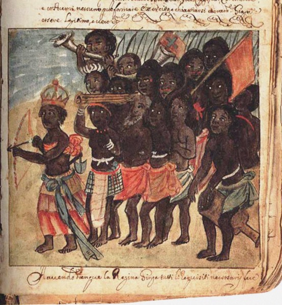 Queen Nzinga with Military Entourage, Kingdom of Matamba, Angola (From: Manoscritti Araldi), Between