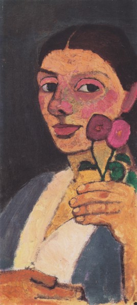 Self-Portrait with Two Flowers in Her Raised Left Hand, 1907.
