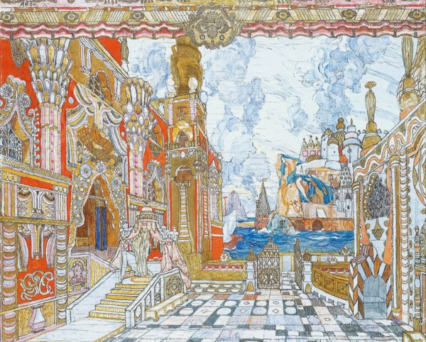 Stage design for the opera The Tale of Tsar Saltan by N. Rimsky-Korsakov, 1907.