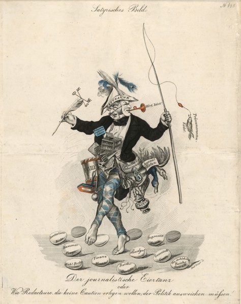 The journalistic egg dance, c. 1840.