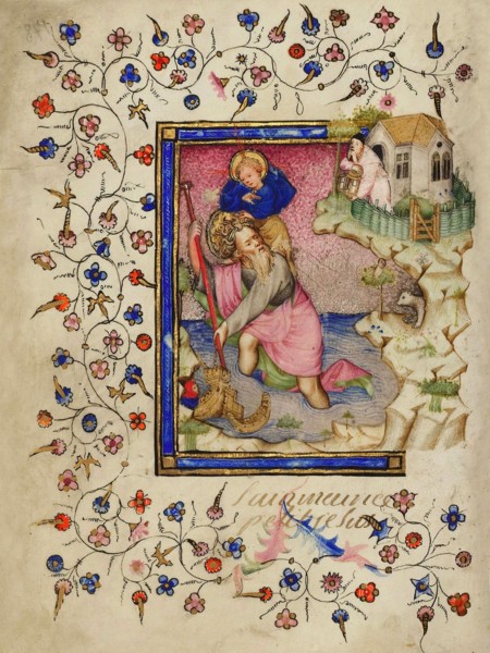 Saint Christopher. (From: Livre d'heures à l'usage de Rome), Between 1409 and 1419.