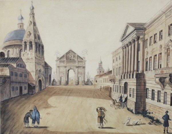 View of the Strastnaya Square in Moscow, Early 1800s.