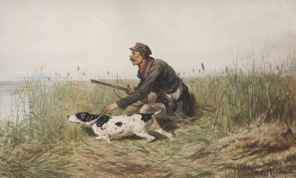 Hunter with hunting dog, 1870s.