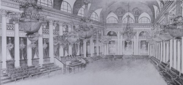 Interior of the Ballroom of the Assembly of the Nobility in Moscow, 1840s.