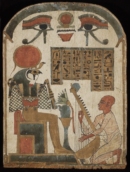 The harpist's stele. Djedkhonsuefankh, High Priest of Amun plays and sings before Ra-Horakhty, 1069-