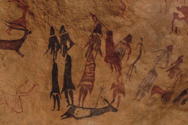 The dancers of Cogul. Cave painting from the Roca de los Moros (Roca dels Moros).