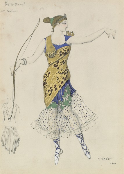 Costume design for the ballet Diane et Actéon Pas de deux (Pas de Diane)  , 1910.